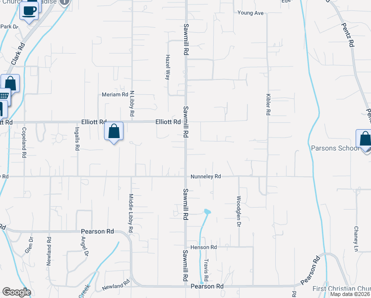 map of restaurants, bars, coffee shops, grocery stores, and more near 5802 Sawmill Road in Paradise