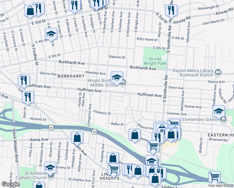 map of restaurants, bars, coffee shops, grocery stores, and more near 28 Seminary Avenue in Dayton