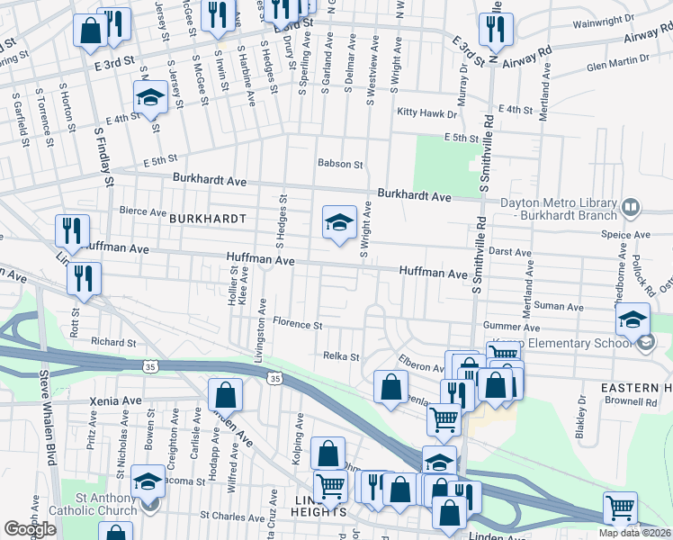 map of restaurants, bars, coffee shops, grocery stores, and more near 28 Seminary Avenue in Dayton