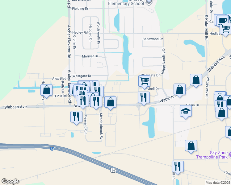 map of restaurants, bars, coffee shops, grocery stores, and more near 4031 Yucan Drive in Springfield