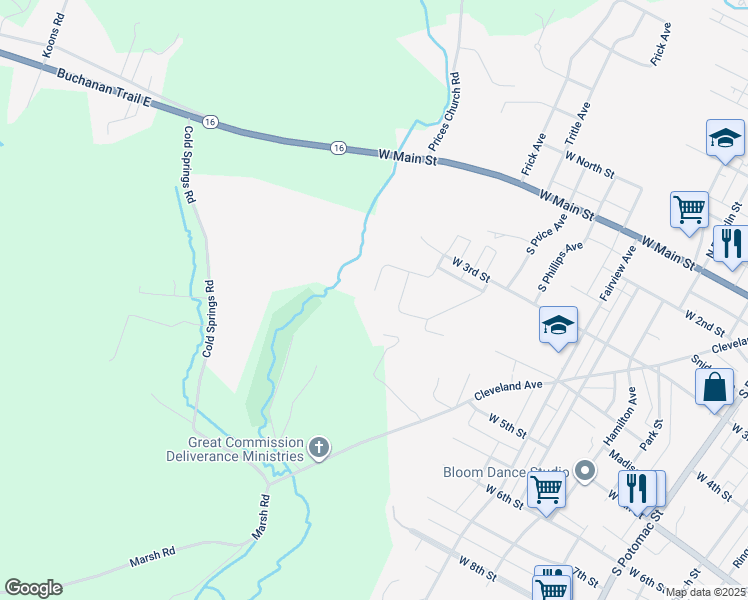 map of restaurants, bars, coffee shops, grocery stores, and more near 738 Fir Spring Drive in Waynesboro