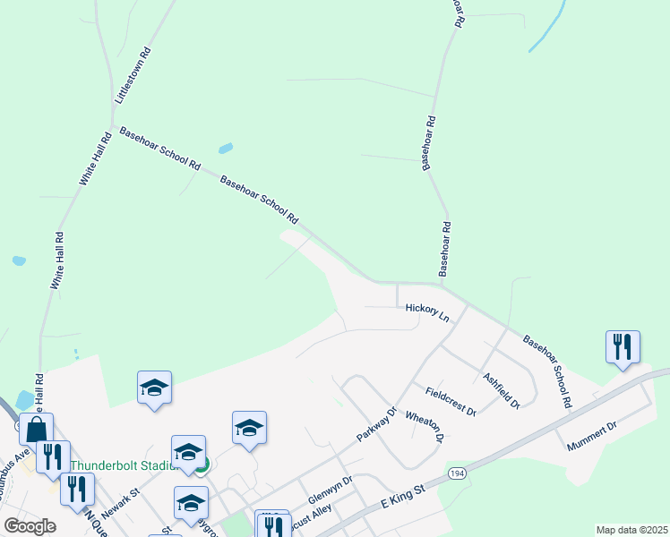 map of restaurants, bars, coffee shops, grocery stores, and more near 363 Basehoar School Road in Littlestown