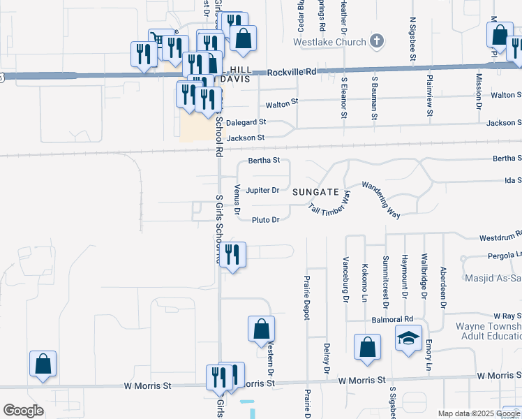 map of restaurants, bars, coffee shops, grocery stores, and more near 7137 Moon Court in Indianapolis