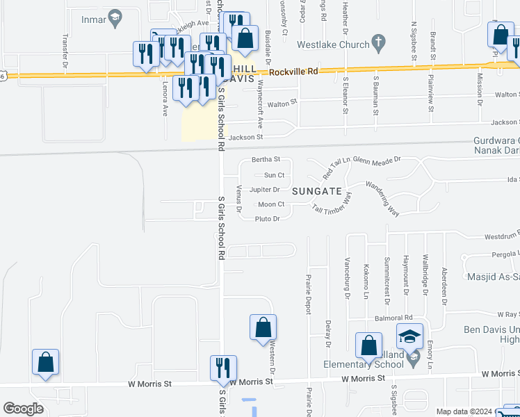 map of restaurants, bars, coffee shops, grocery stores, and more near 7143 Moon Court in Indianapolis