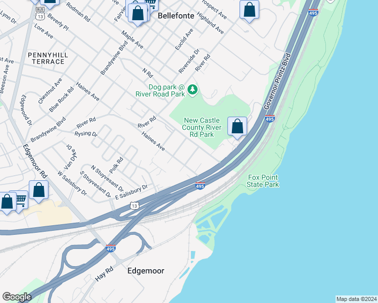 map of restaurants, bars, coffee shops, grocery stores, and more near 1309 Haines Avenue in Wilmington
