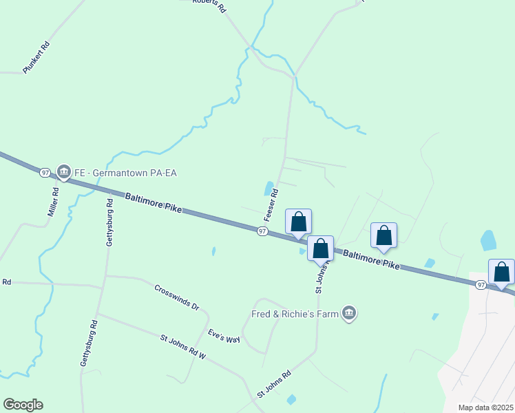 map of restaurants, bars, coffee shops, grocery stores, and more near 40 Feeser Road in Littlestown