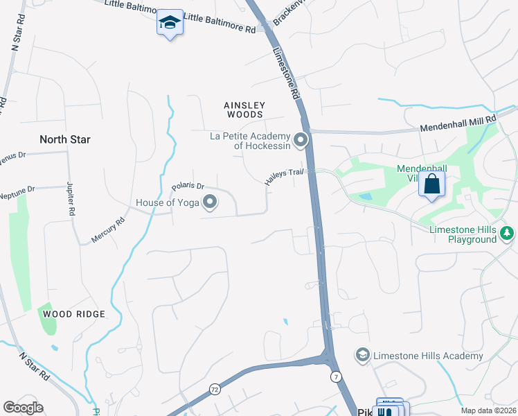 map of restaurants, bars, coffee shops, grocery stores, and more near 24 Haileys Trail in Newark