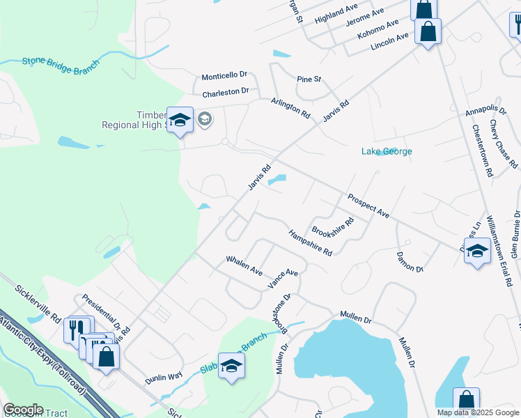 map of restaurants, bars, coffee shops, grocery stores, and more near 93 Berkshire Road in Gloucester Township
