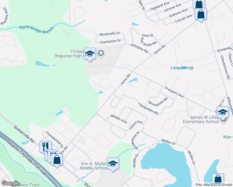 map of restaurants, bars, coffee shops, grocery stores, and more near 79 Berkshire Road in Sicklerville