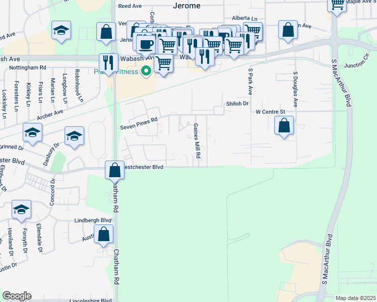 map of restaurants, bars, coffee shops, grocery stores, and more near 1615 Westchester Boulevard in Springfield