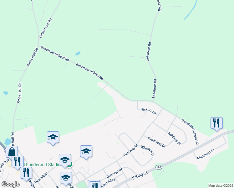 map of restaurants, bars, coffee shops, grocery stores, and more near 363 Basehoar School Road in Littlestown