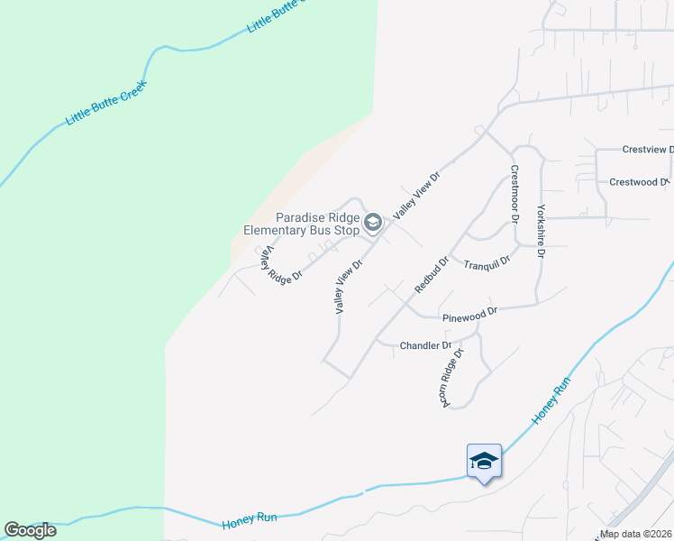 map of restaurants, bars, coffee shops, grocery stores, and more near 119 Valley View Drive in Paradise