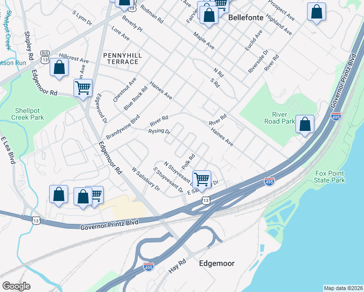 map of restaurants, bars, coffee shops, grocery stores, and more near 51 South Cannon Drive in Wilmington