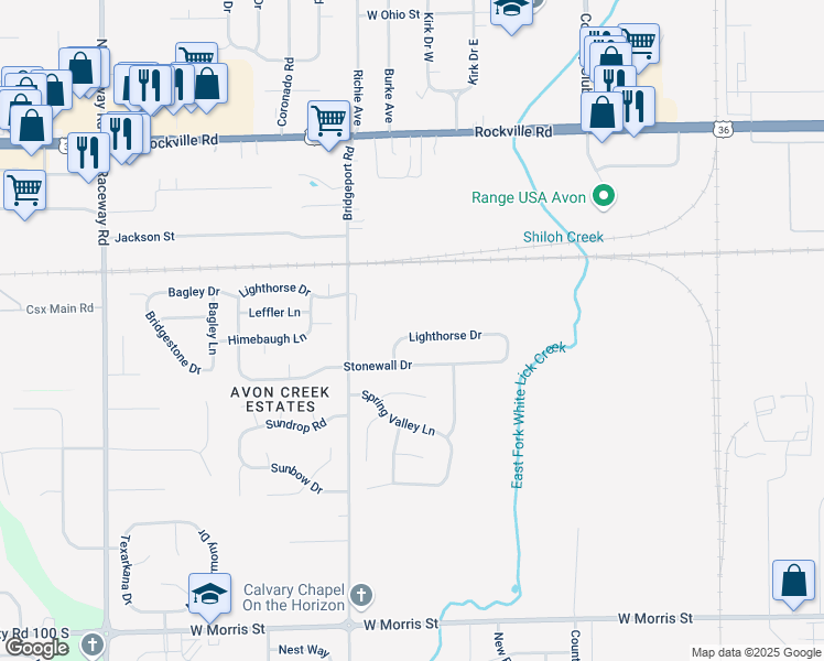 map of restaurants, bars, coffee shops, grocery stores, and more near 8634 Lighthorse Drive in Indianapolis
