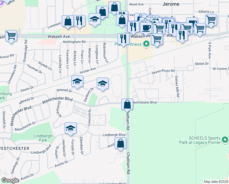 map of restaurants, bars, coffee shops, grocery stores, and more near 2-8 Andover Drive in Springfield