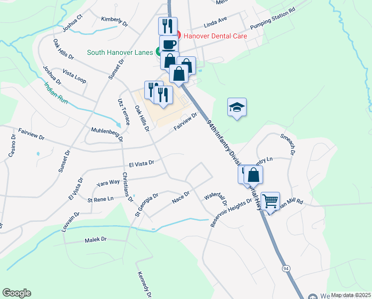 map of restaurants, bars, coffee shops, grocery stores, and more near 456 El Vista Drive in Hanover