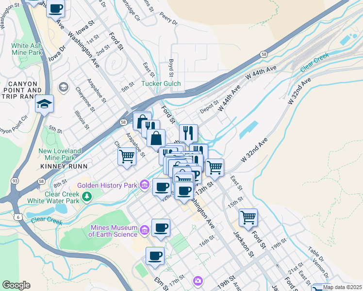 map of restaurants, bars, coffee shops, grocery stores, and more near 660 11th Street in Golden