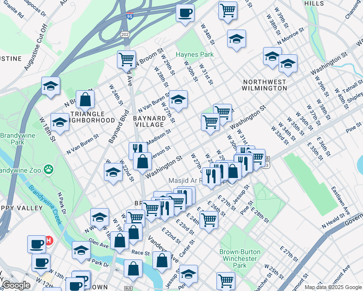map of restaurants, bars, coffee shops, grocery stores, and more near 304 West 26th Street in Wilmington