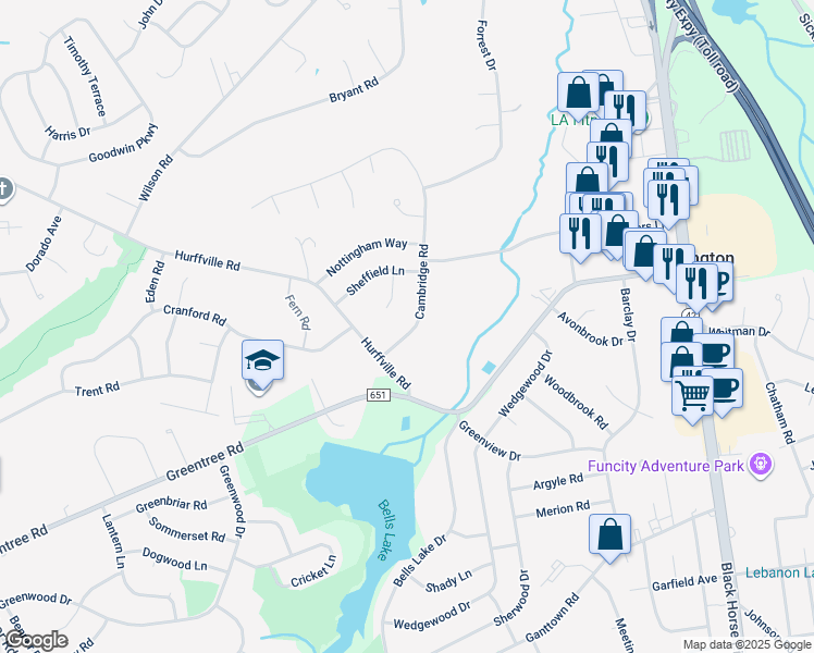 map of restaurants, bars, coffee shops, grocery stores, and more near 12 Cambridge Road in Washington Township