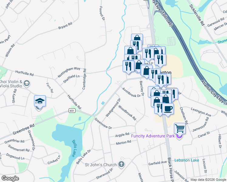 map of restaurants, bars, coffee shops, grocery stores, and more near 154 Greentree Road in Washington Township