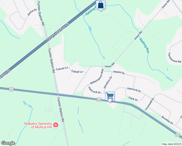 map of restaurants, bars, coffee shops, grocery stores, and more near 815 Witherspoon Way in Mullica Hill