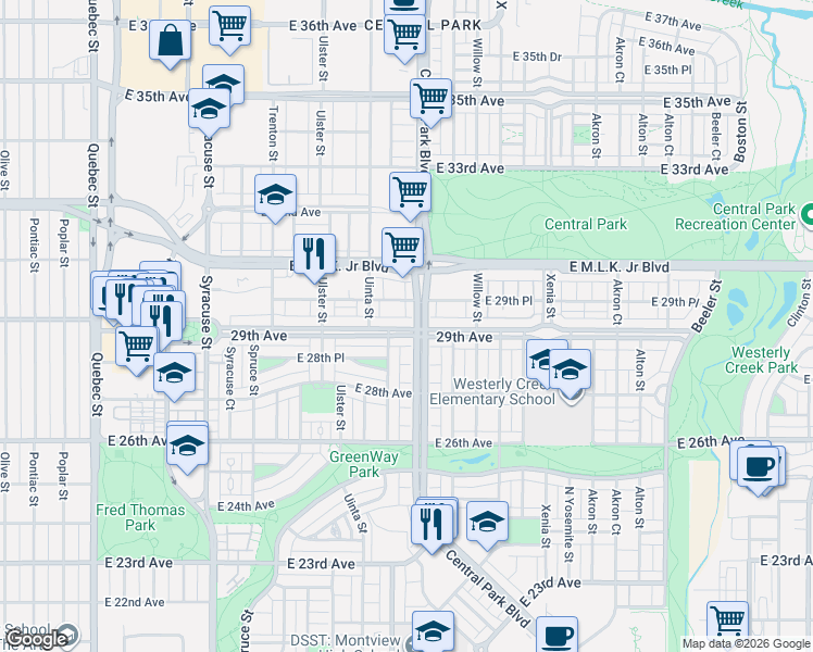 map of restaurants, bars, coffee shops, grocery stores, and more near in Denver