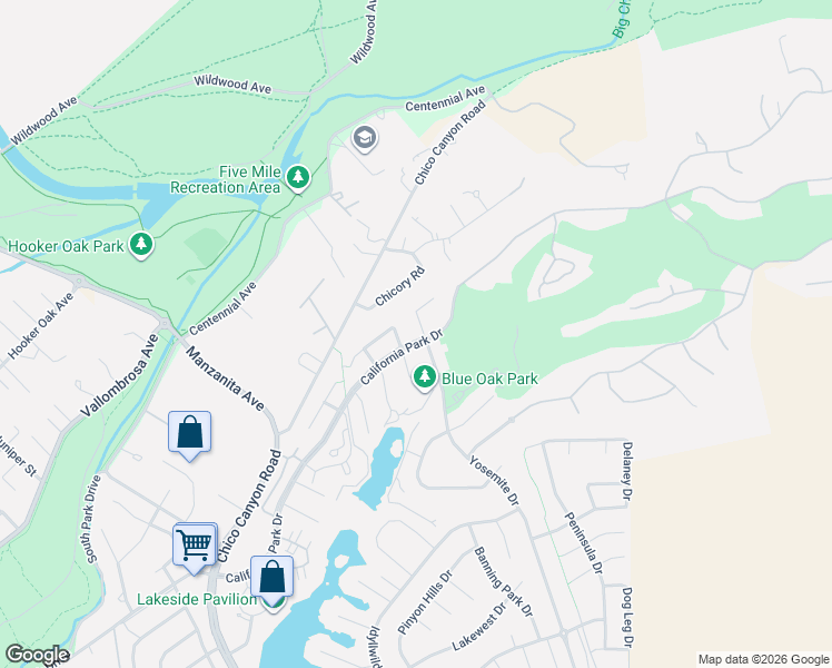 map of restaurants, bars, coffee shops, grocery stores, and more near 914 Yosemite Drive in Chico