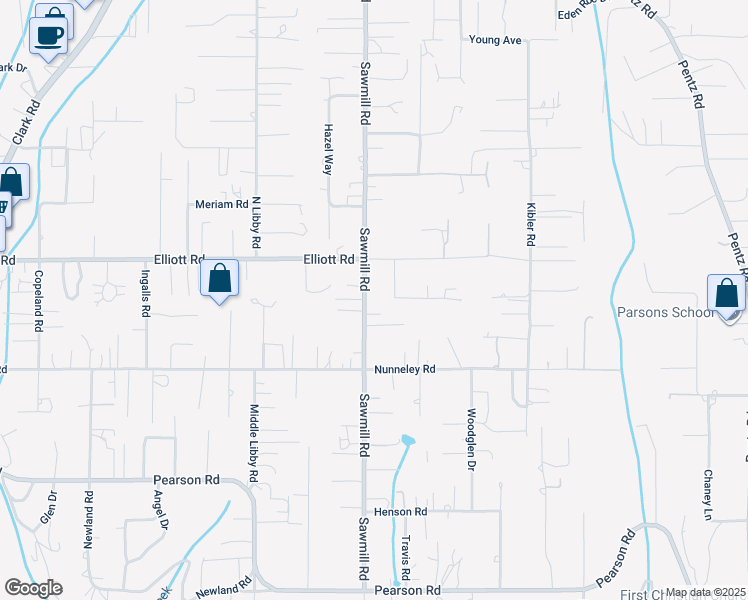 map of restaurants, bars, coffee shops, grocery stores, and more near 5824 Sawmill Road in Paradise