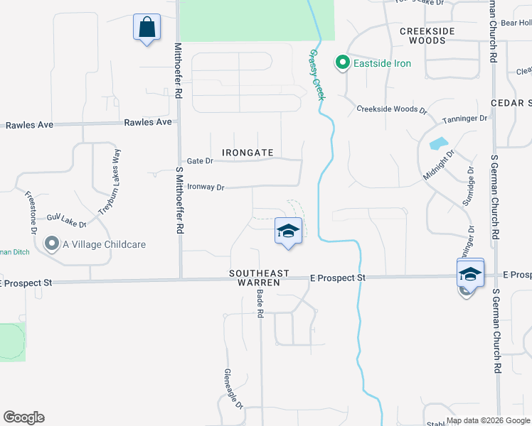 map of restaurants, bars, coffee shops, grocery stores, and more near 10224 Prospect Street in Indianapolis