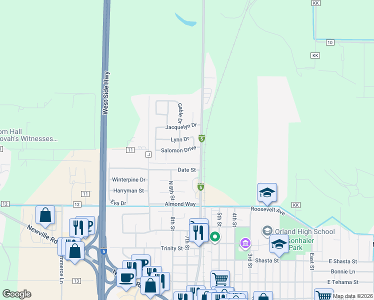 map of restaurants, bars, coffee shops, grocery stores, and more near 634 Salomon Drive in Orland