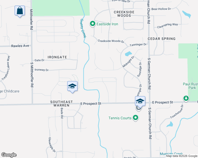 map of restaurants, bars, coffee shops, grocery stores, and more near 10545 Midnight Drive in Indianapolis