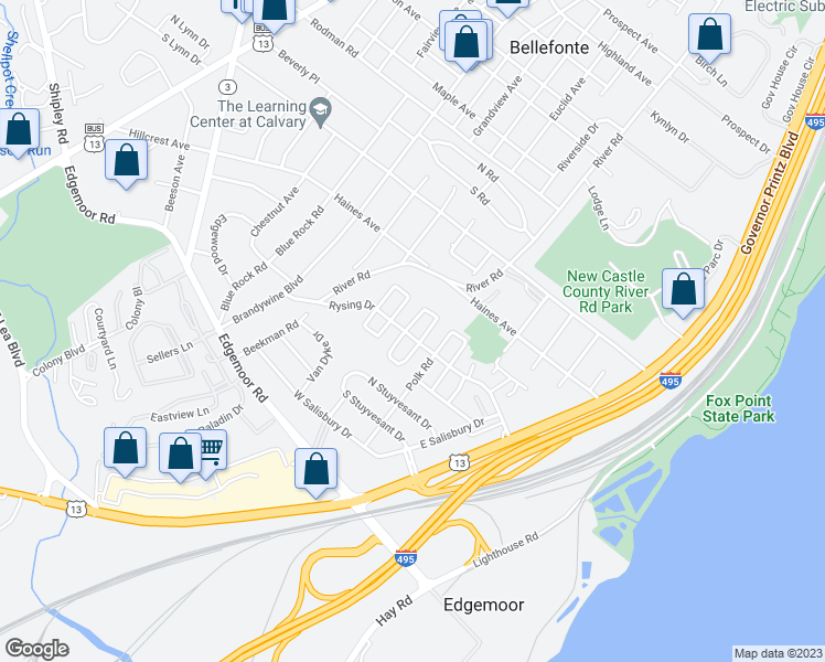 map of restaurants, bars, coffee shops, grocery stores, and more near 4 North Cannon Drive in Wilmington