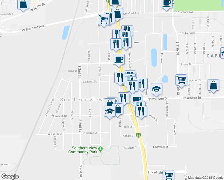 map of restaurants, bars, coffee shops, grocery stores, and more near 3128 South 5th Street in Southern View