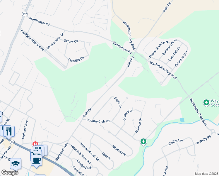 map of restaurants, bars, coffee shops, grocery stores, and more near 11975 Gehr Road in Waynesboro