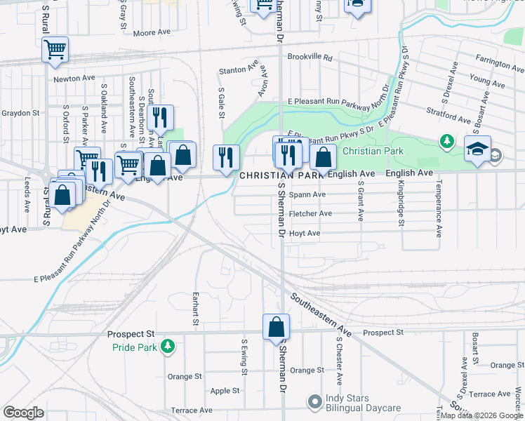 map of restaurants, bars, coffee shops, grocery stores, and more near 3713 Spann Avenue in Indianapolis