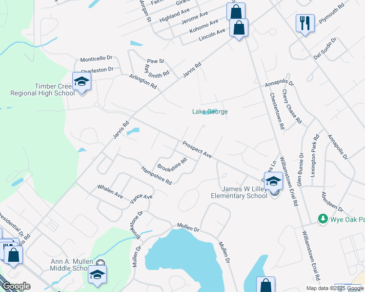 map of restaurants, bars, coffee shops, grocery stores, and more near 105 Prospect Avenue in Sicklerville