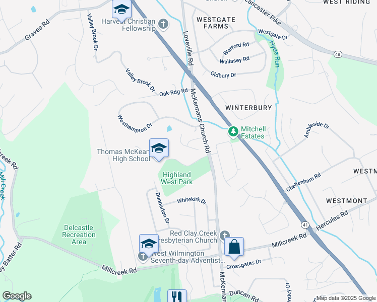 map of restaurants, bars, coffee shops, grocery stores, and more near 6 Thomas Pointe Drive in Wilmington