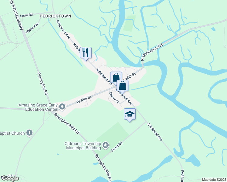 map of restaurants, bars, coffee shops, grocery stores, and more near in Oldmans Township