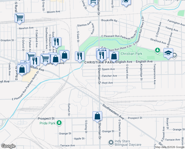 map of restaurants, bars, coffee shops, grocery stores, and more near 3713 Spann Avenue in Indianapolis