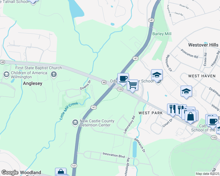 map of restaurants, bars, coffee shops, grocery stores, and more near 963 Centre Road in Wilmington