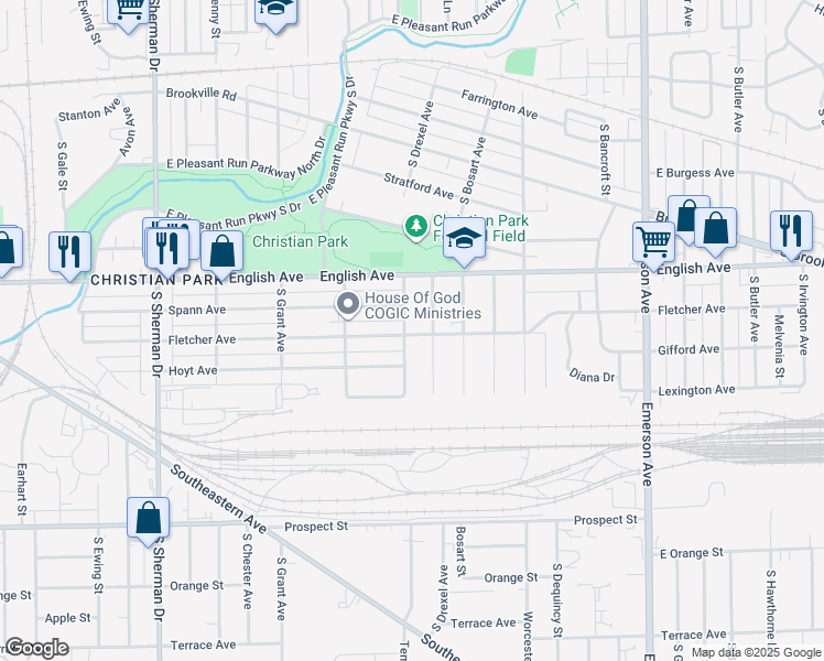 map of restaurants, bars, coffee shops, grocery stores, and more near 4359 Spann Avenue in Indianapolis