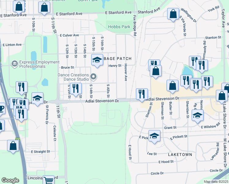 map of restaurants, bars, coffee shops, grocery stores, and more near 3145 South Woodward Street in Springfield