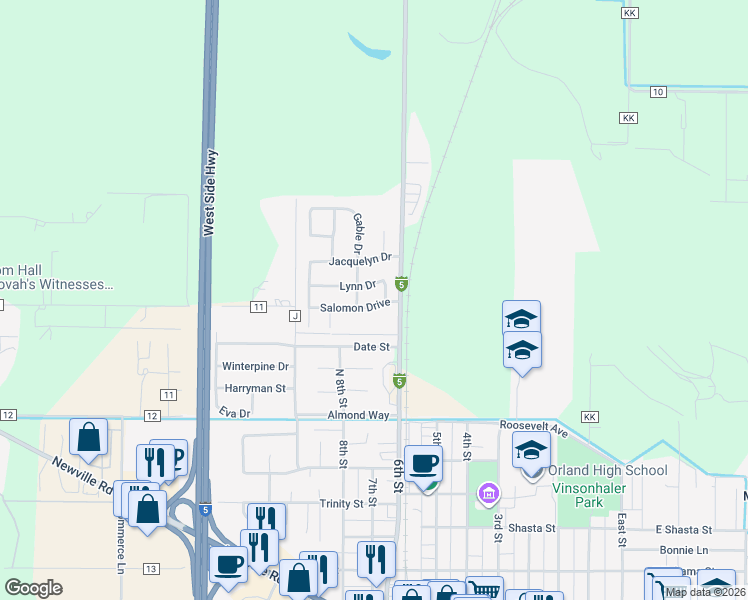 map of restaurants, bars, coffee shops, grocery stores, and more near 634 Salomon Drive in Orland