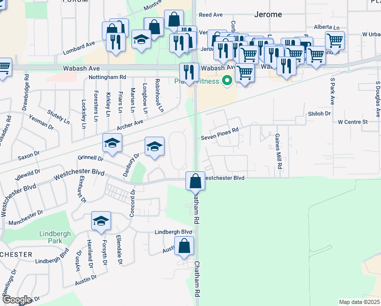 map of restaurants, bars, coffee shops, grocery stores, and more near 3266-3386 Chatham Rd in Springfield