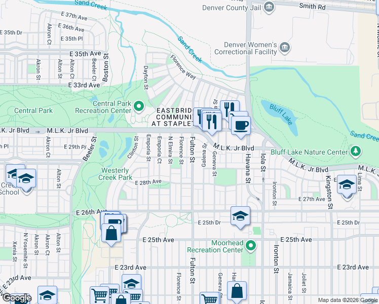 map of restaurants, bars, coffee shops, grocery stores, and more near 2991 Fulton Street in Denver