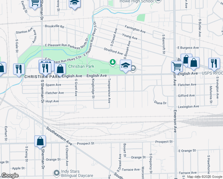 map of restaurants, bars, coffee shops, grocery stores, and more near 4359 Spann Avenue in Indianapolis