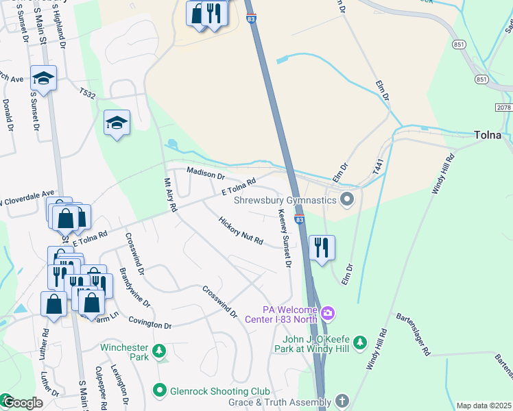map of restaurants, bars, coffee shops, grocery stores, and more near 8 Golden Circle Lane in Shrewsbury