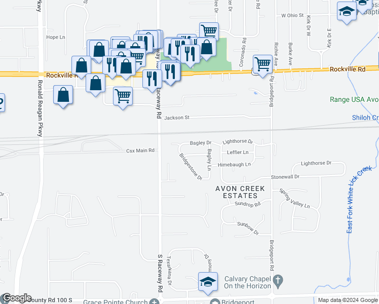 map of restaurants, bars, coffee shops, grocery stores, and more near 9148 Bagley Way in Indianapolis
