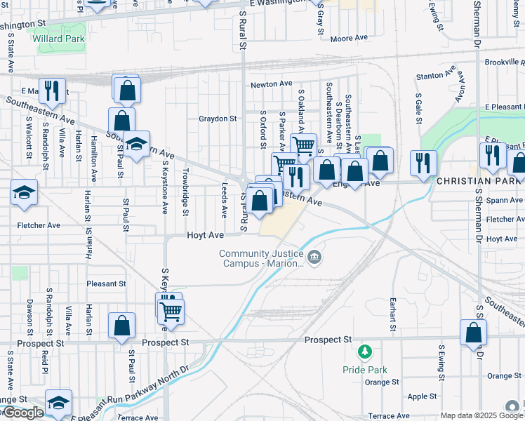 map of restaurants, bars, coffee shops, grocery stores, and more near 602 Twin Aire Drive in Indianapolis