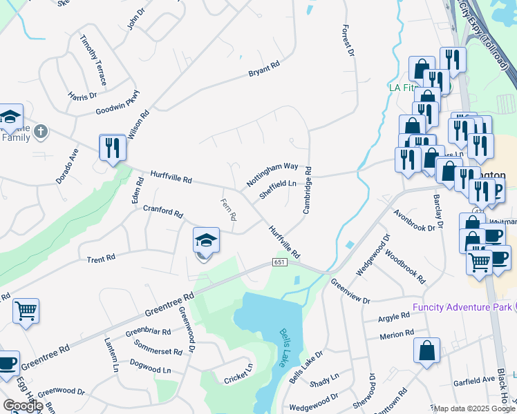 map of restaurants, bars, coffee shops, grocery stores, and more near 26 Sheffield Lane in Washington Township